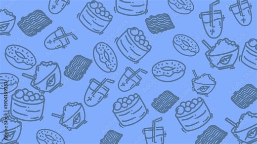 Repeating pattern of sushi and donuts perfect for menu designs, food blogs, and social media posts. Creative and fun design.