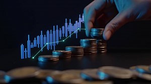 Hand Stacking Coins with Rising Graph