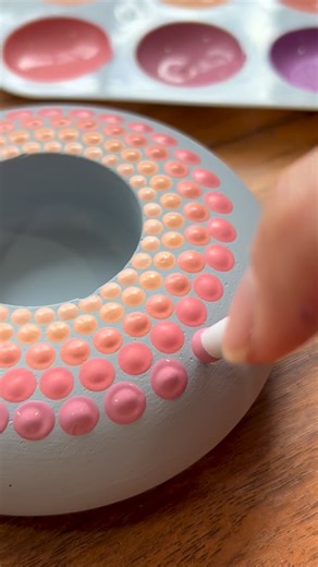 Tati Harumi | Floral Mandala & Meditative Art on Instagram: "Dot painting for beginners and a beautiful sunset palette 💜🩷🧡 Currently working on a dot painting tutorial beginner friendly to upload it on my Y0ut…ube channel - apparently can’t say its name in here 😅 Hoping this will be a fun starter project for anyone who want to learn dot painting! In the tutorial, I’ll share the color mix formula to get this color palette, basic materials, AND the path to make your own tea light candle holder