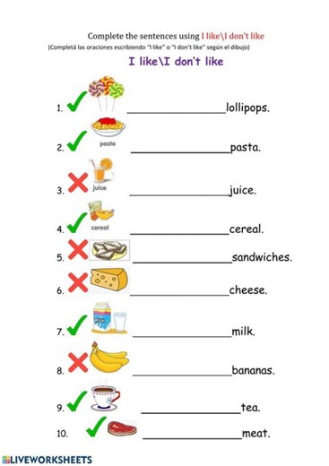 Like dont like worksheet