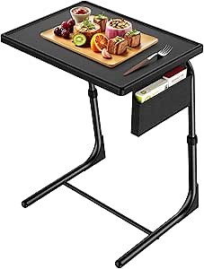 HUANUO TV Tray, Adjustable TV Dinner Tray, 20.5 x 15.4 inch Folding Tray Table with Storage Pocket, 6 Height Settings, 3 Angle Adjustments, Comfortable Tray Tables for Bed & Sofa, HNTT04B