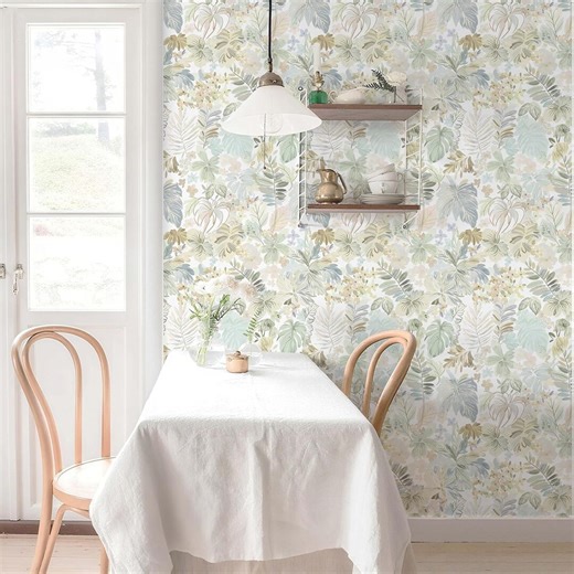 Boho Tropical Botanical Floral Wallpaper – Removable, Waterproof Vinyl for Kitchen - Etsy