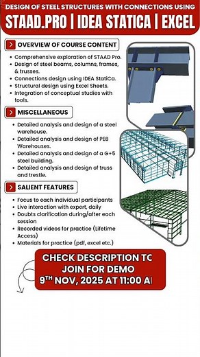 Design of Steel Structure with Connections STAAD.PRO | IDEA StatiCa | EXCEL start on 13th Nov, 2025