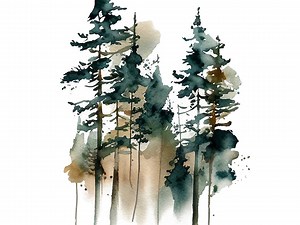 Pine Trees Painting Misty Forest Art Print Pine Tree Watercolor Evergreen Forest Landscape Wall Art - Etsy