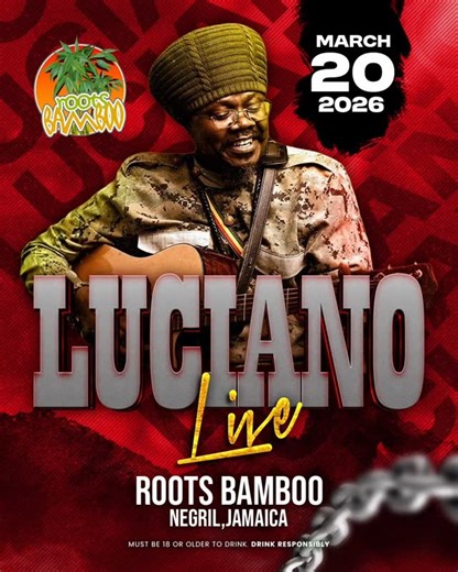 For years, Roots Bamboo has been one of the true homes of reggae music in Jamaica, where legends return and unforgettable nights are made. 🇯🇲🎶🔥 And once again, we’re getting ready to welcome one of reggae’s greatest voices back on the beach, bringing another big night of roots and culture to the Roots Bamboo stage. 🔥 LUCIANO — Live at Roots Bamboo 🔥 📅 Friday, March 20 📍 Negril The Messenger returns to a stage that feels like home, and you already know what that means — powerful music, re