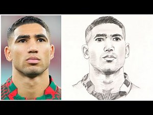 How to draw Ashraf Hakimi | رسم اللاعب المغربي اشرف حكيمي خطوة بخطوة بالرصاص