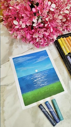 🌊 Seascape Oil Pastel Drawing Easy ✨ | Oil pastel tutorial #art #oilpasteldrawing