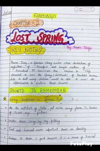 class 12 ENGLISH ch 2 Lost Spring...key Notes... summary....book Flamingo