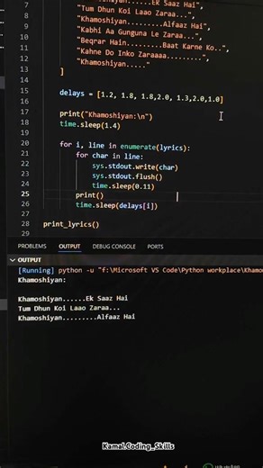 Khamoshiya in my ears, Python in my hands 💻❤️‍🩹 #coder #py #fy #code #lyrics #music #viral #shorts