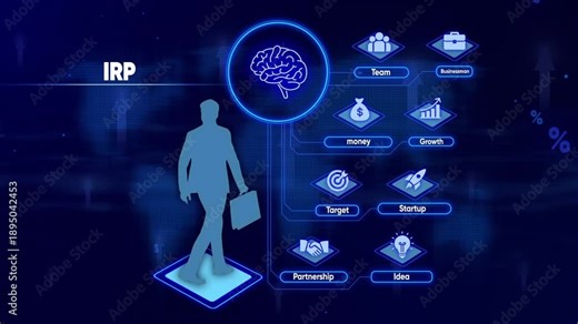 IRP concept with businessman silhouette connected to business icons and brain graphic revenue recognition