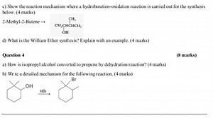 c) Show the reaction mechanism where a hydroboration-oxidation ... | Filo