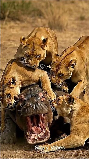 Multiple Lions Attack a Hippo | Intense Wildlife Hunt #wildlife #fight #hippo #lion
