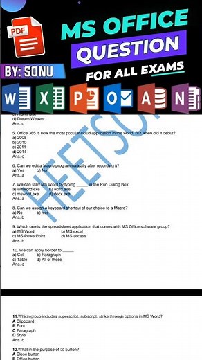 MS Office MCQ (Microsoft Multiple Choice Questions and answers PDF Free for competitive exams)