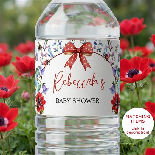 Love Bug Water Bottle Labels, Printable Lovebug Theme Water Bottle Wrap Garden Party Drink Wrapper Bee Butterfly Editable Canva Template LB7 - Etsy