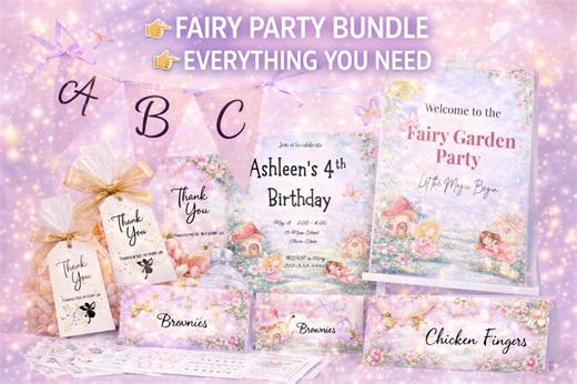 Fairy Party Bundle Printable Decorations, Fairy Birthday Party Kit, Invitation, Welcome Sign, Banner, Games, Coloring Pages, Favor Tags - Etsy
