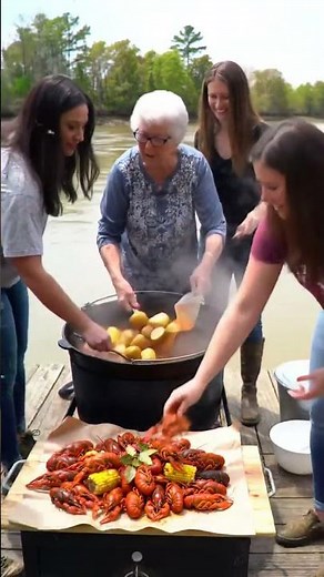 Cajun Crawfish Boil on a Riverside Dock #cooking