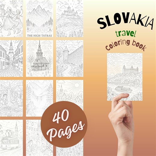 Slovakia Coloring Pages Printable PDF – European Travel Coloring Book – Castles, Mountains & Nature – Coloring Pages - Etsy