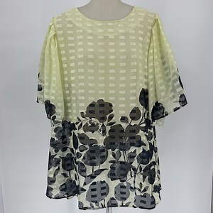 Reborn 1x Blouse floral Sheer Zip Balloon Blossom Flutter Top Pretty