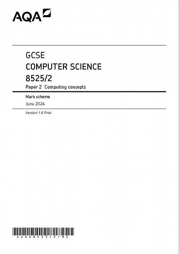 2024 AQA GCSE Computer Science Mark Scheme Paper 2 8525 2 Computing Concepts