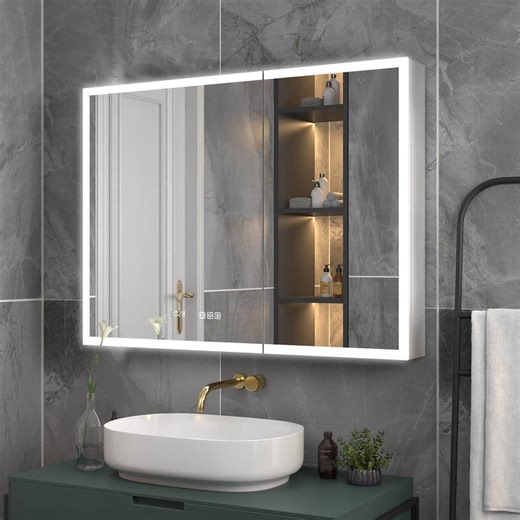 Reviews for ExBrite 40 in. W x 30 in. H Rectangular Silver Aluminum Recessed/Surface Mount Medicine Cabinet with Mirror, LED and Clock | Pg 3 - The Home Depot