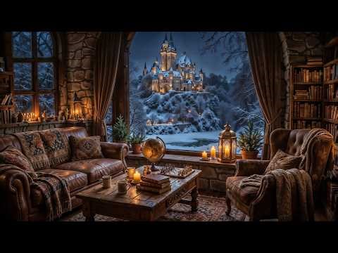 Warm Frosty Castle Library ❄️🏰📚 Medieval Celtic Tunes & Snow Whispers for Nostalgic Bliss | 2K