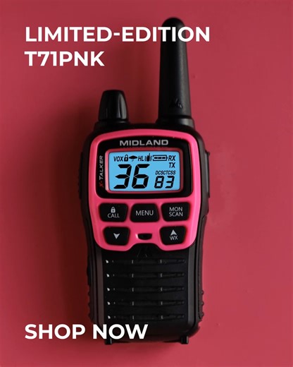 33 reactions · 8 comments | The long-awaited PINK two-way radio is here!  Enjoy reliable communication and long-lasting battery life with the limited edition T71PNK. ✨ License free, easy-to-use right out of the box ✨ Long-lasting battery life up to 12 hours ✨ Rapid-charge technology ✨ Multiple power options Powerful, portable, and pink. Shop now! | MidlandUSA | Facebook