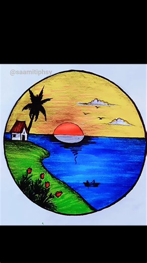 (part-2) Easy Circle Scenery Drawing With Colour | Beautiful Nature Art #shorts @saamitiphsy