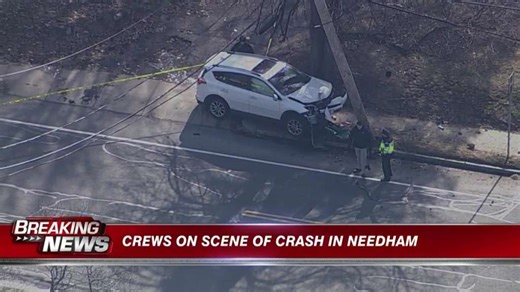 Pedestrian seriously injured after vehicle crash involving telephone pole in Needham
