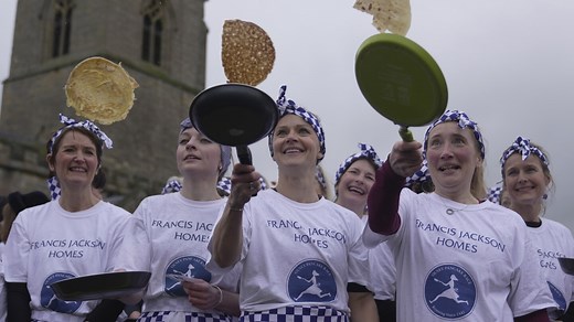In this centuries-old English pancake race, 'you just have to go flat out'
