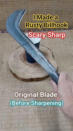 I Made a Rusty Billhook Scary Sharp磨利生鏽草格來切紙杯 #knifesharpening #billhook #sharpness #rusty #磨刀 #草格