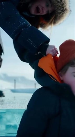 Hero Mom's Desperate Grab: Watch the Ice Bridge Collapse in Slow Motion #shorts