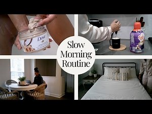 Relaxing Slow Morning Routine | Self-care, skincare, shower routine | Realistic + Cozy Winter Vibes