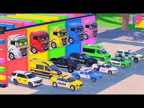 TRANSPORTING ALL POLICE CARS & EMERGENCY AMBULANCE VEHICLES WITH MERCEDES-BENZ TRUCKS | FS22 #178