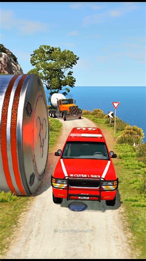 Supercar & Police Car vs Giant Pit Bollards - BeamNG.drive Soft-Body Damage Test #2