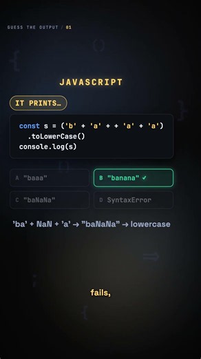 What does ('b'+'a'+ +'a'+'a') print? Most devs guess wrong #shorts