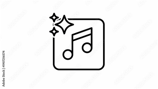 AI Music Composer Icon, Minimalist Outline, Seamless Loop Animation, 4K Transparent Background