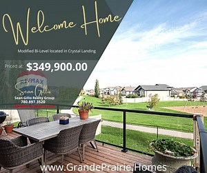 Stunning Modified Bi-Level located in Crystal Landing with NO REAR Neighbors!!! This Family home features 3 Bedrooms, 3 Bathrooms, Vaulted Ceilings, Open Floor Plan, A/C, basement is framed and wired ready to create your own entertaining area and 2 more Bedrooms!! For more details go to www.GrandePrairie.Homes | Sean Gillis - Re/max Grande Prairie | Facebook