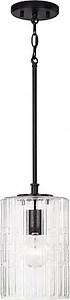 Capital Lighting 341311MB Emerson Transitional Embossed Seeded Glass Cylinder Pendant Light Fixture, 1-Light 100 Watt, 12" H x 7" W, Matte Black