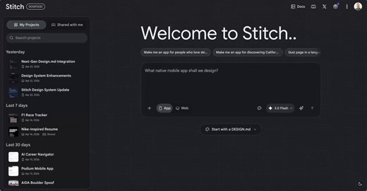 The DESIGN.md upgrade is officially live in Stitch! 🚀Yesterday we open-sourced the spec, and today we are giving you more tools to use it:📄 Start with DESIGN.md: Attach a DESIGN.md right at the start of a project. Don't have one? Our new wizard will help you extract one from your code base or the web.🔄 DESIGN.md to Design System: Upload a DESIGN.md file to generate a Design System on the canvas.🧩 Token Support: Design Systems now support design tokens from DESIGN.md! Add them to your file an