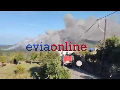 Νέες εικόνες από την φωτιά στην Εύβοια κοντά σε σπίτια