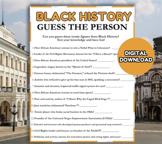 Black History Guess the Person Game | Black History Month Trivia Printable | Educational Black History Game for Kids & Adults - Etsy Canada