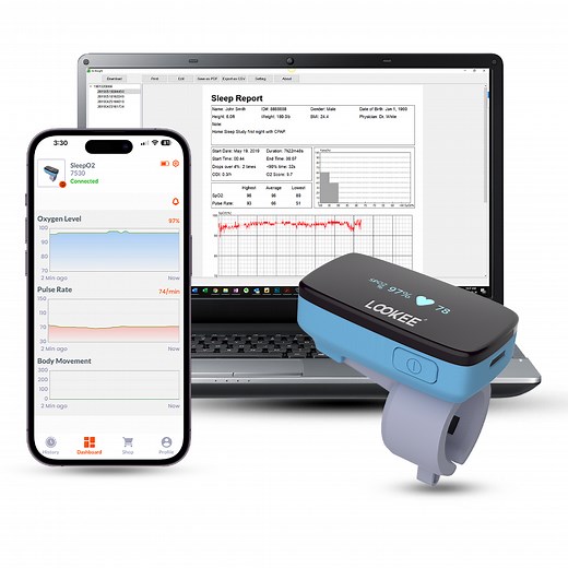 LOOKEE® Ring-Pro Sleep Oxygen Monitor with PC & Mobile Apps | Vibration Reminder for Low O2 | Continuous Pulse Oximeter Tracks O2 Level & Heart Rate