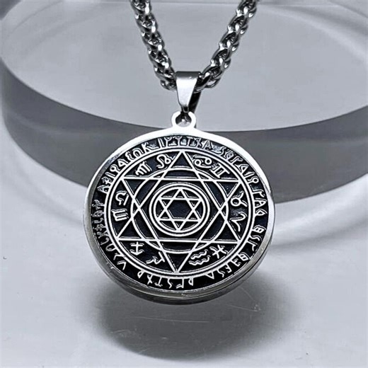 Double Sided Occult Symbol Pendant Stainless Steel Round Amulet Gothic Unisex Charm - Etsy
