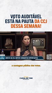 4.7K views · 699 reactions | Hoje, na CCJC, vamos discutir o PL 1169/15, que propõe a implementação do voto auditável, uma medida adicional para a conferência dos resultados eleitorais. Se, as urnas eletrônicas brasileiras funcionam corretamente e o software contabiliza os votos de forma precisa, então uma auditoria dos resultados apenas confirmaria essa eficácia — o que seria, sem dúvida, positivo, certo? | Carol De Toni | Facebook