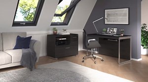 BDI Furniture Sequel 20 6151-60" x 24'' Standing Desk for Home or Office, Electric Height Adjustable with Memory Preset and Glass Top, Charcoal Stained Ash