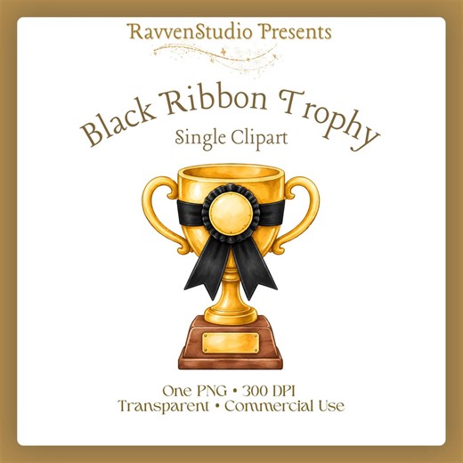 Gold Trophy Clipart Single - Black Ribbon Bow, Golden Sports Award, Race Gymnastics Golf -commercial Use (digital Download) - Etsy
