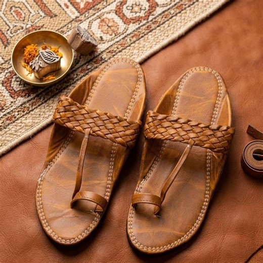 Handmade Men Leather Braided Sandals, Brown Toe Ring Slippers for Men, Rustic Flat Chappal, Casual Summer Slides, Ethnic Open Toe Footwear