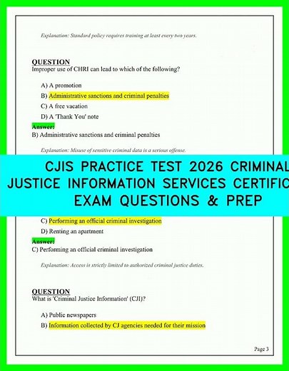 CJIS PRACTICE TEST 2026 CRIMINAL JUSTICE INFORMATION SERVICES CERTIFICATION EXAM QUESTIONS & PREP