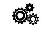 Animated mechanism of 3 rotating gears of different sizes. Motion...