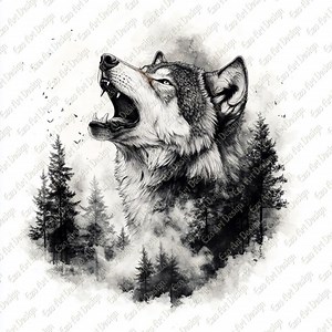 Howling Wolf Clipart, Forest Scene, Wolf Tattoo Art (digital Download) - Etsy